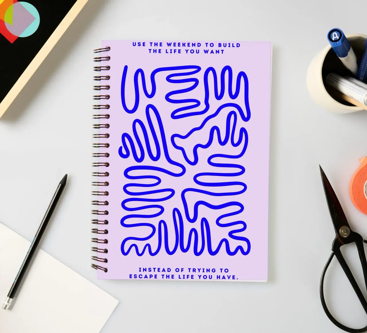 Poster „Use the Weekend to Build the Life You Want“ spiral notebook by Grünkraftwerk
