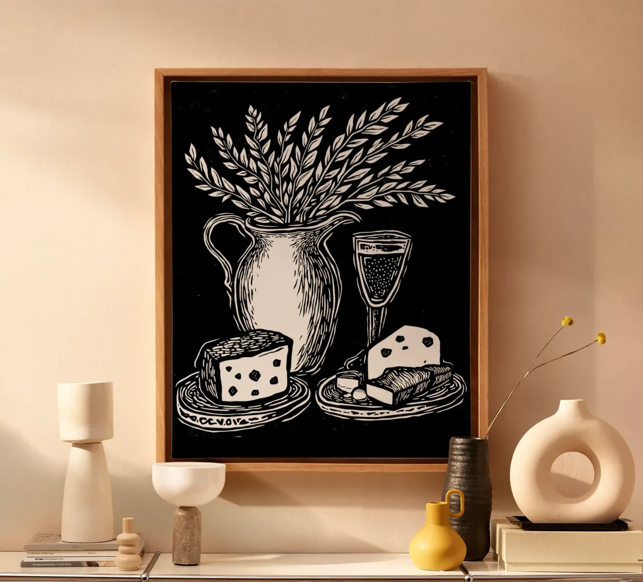 Wine, Wheat, and Cheese tela con Cornice a cassetta da Indigo Rain
