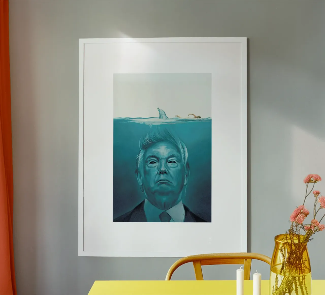 Trump Flat Swimmer poster con telaio in plastica da Jared Yamahata
