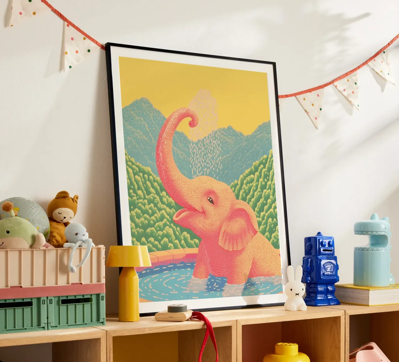 Elefante rosa in grassetto: Arte da parete per la doccia e il bagno in stile Pop-Art poster da Kaji