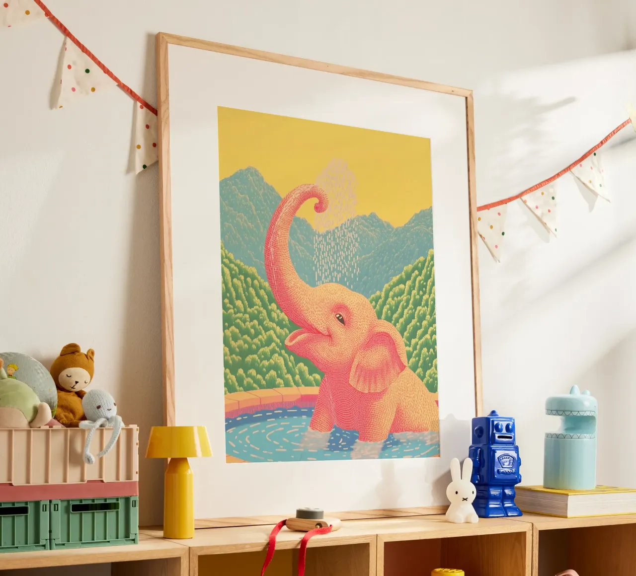 Elefante rosa in grassetto: Arte da parete per la doccia e il bagno in stile Pop-Art poster da Kaji