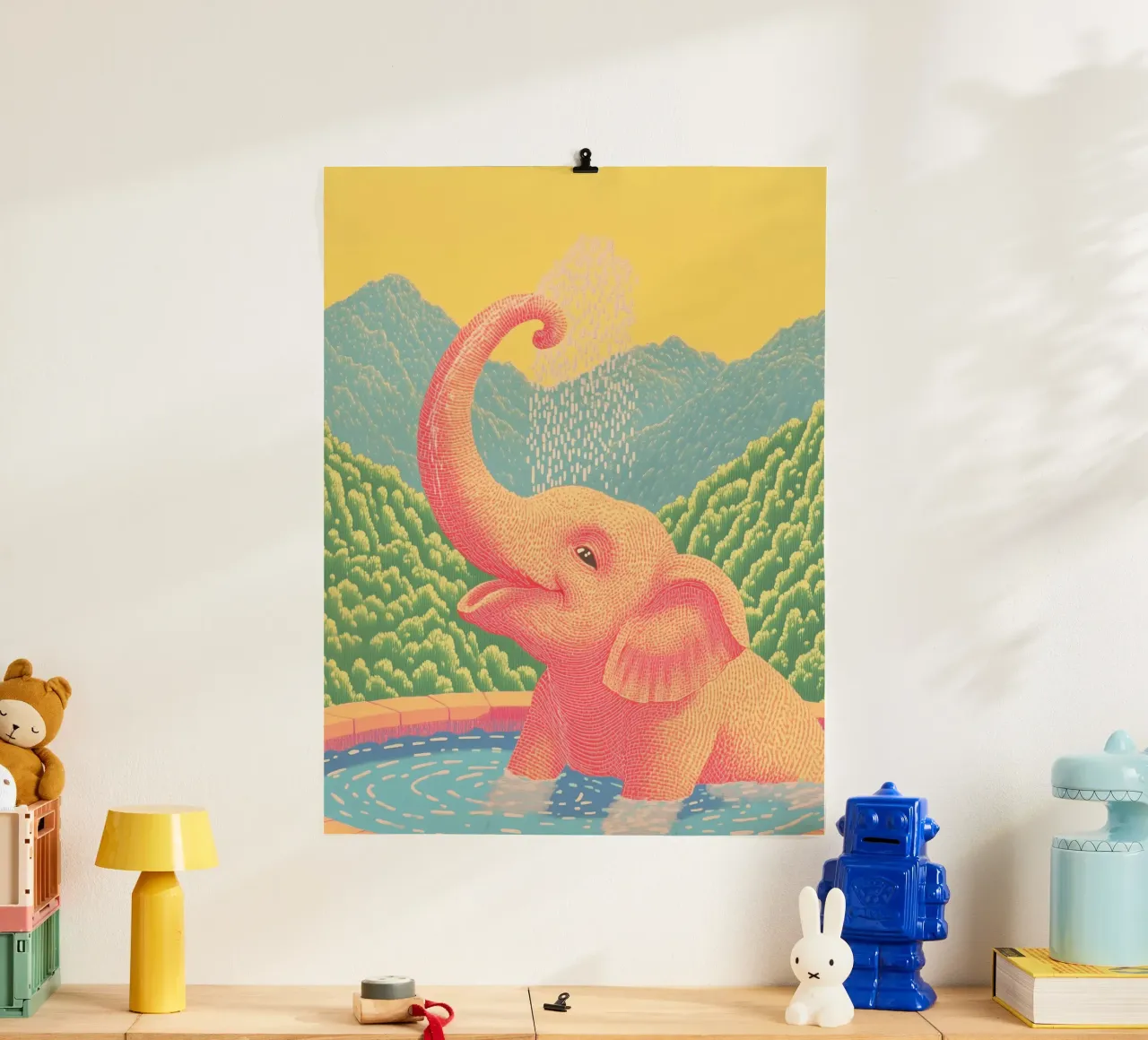 Elefante rosa in grassetto: Arte da parete per la doccia e il bagno in stile Pop-Art poster da Kaji