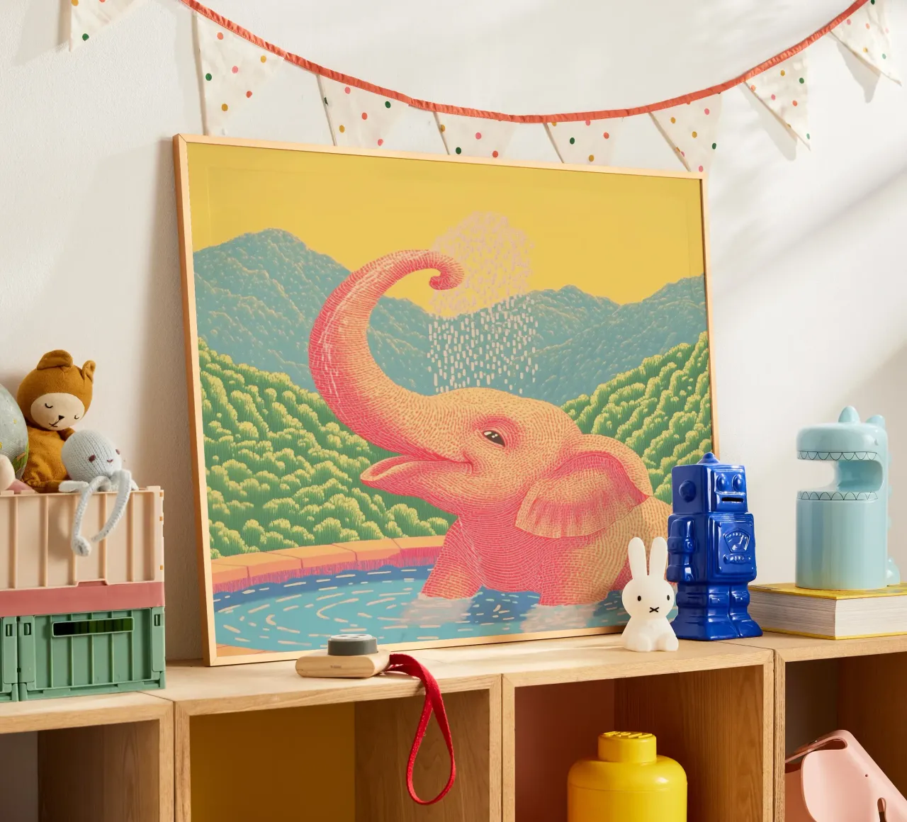 Elefante rosa in grassetto: Arte da parete per la doccia e il bagno in stile Pop-Art poster da Kaji