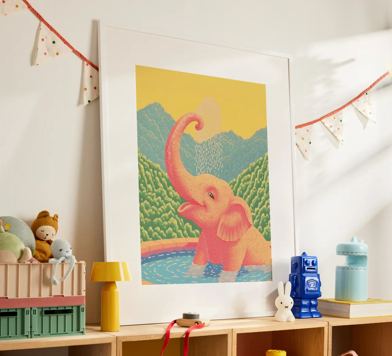 Elefante rosa in grassetto: Arte da parete per la doccia e il bagno in stile Pop-Art poster da Kaji