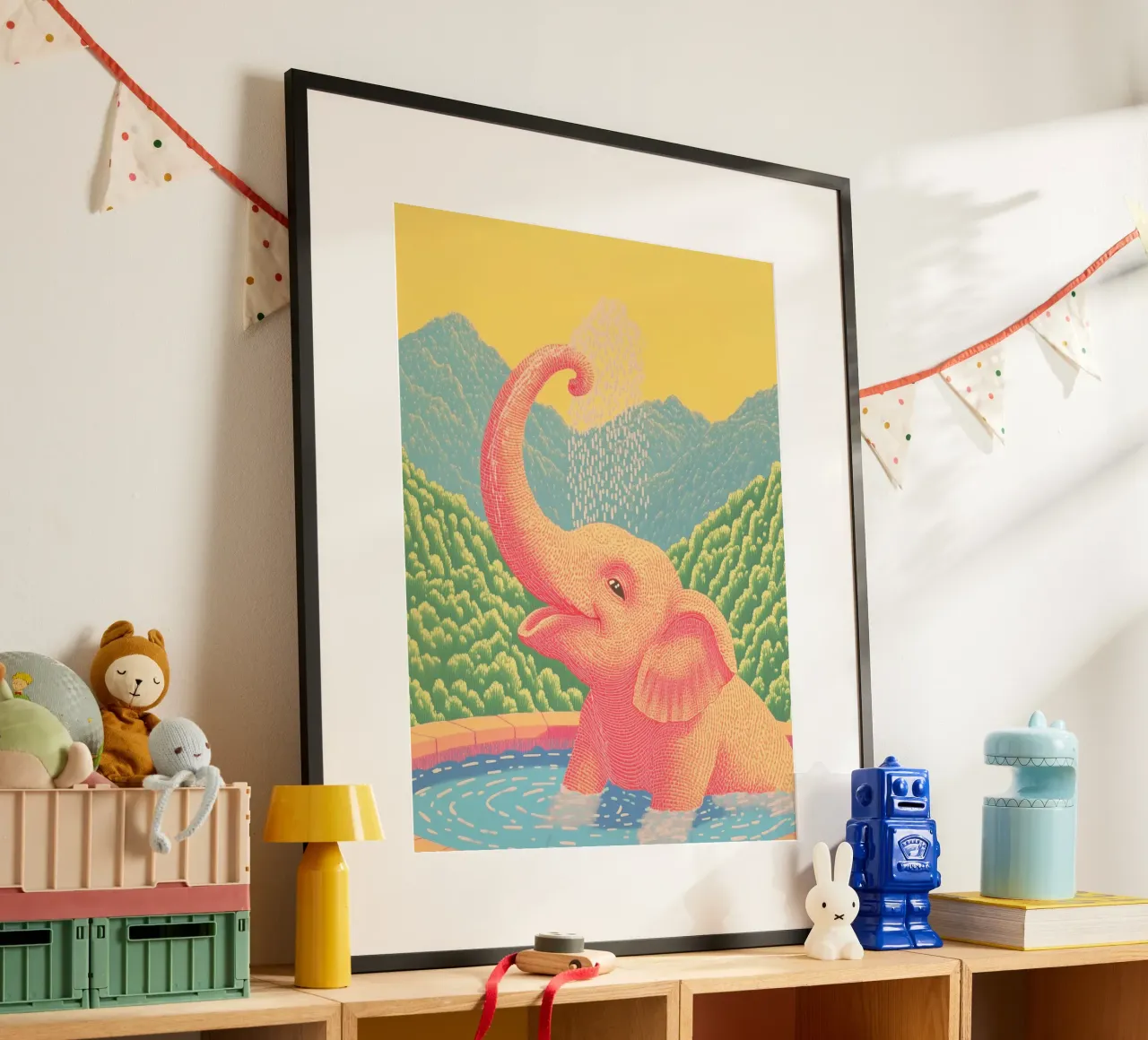 Elefante rosa in grassetto: Arte da parete per la doccia e il bagno in stile Pop-Art poster da Kaji