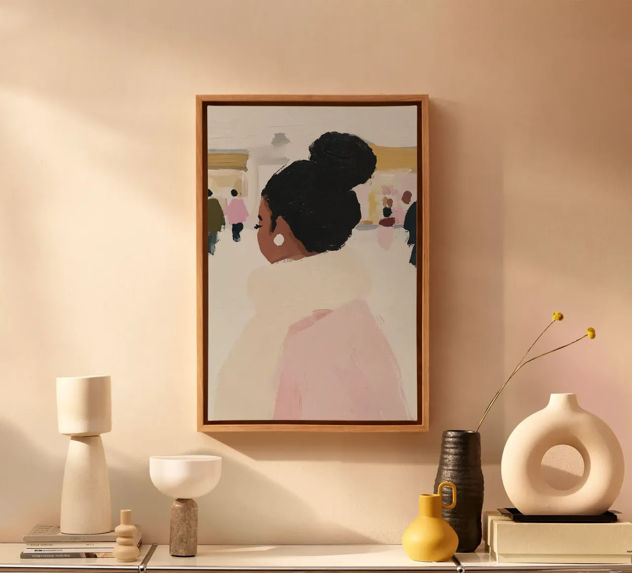 Abstract schilderij vrouw, moderne poster, hedendaagse kunst canvas met Baklijst van Little Lila