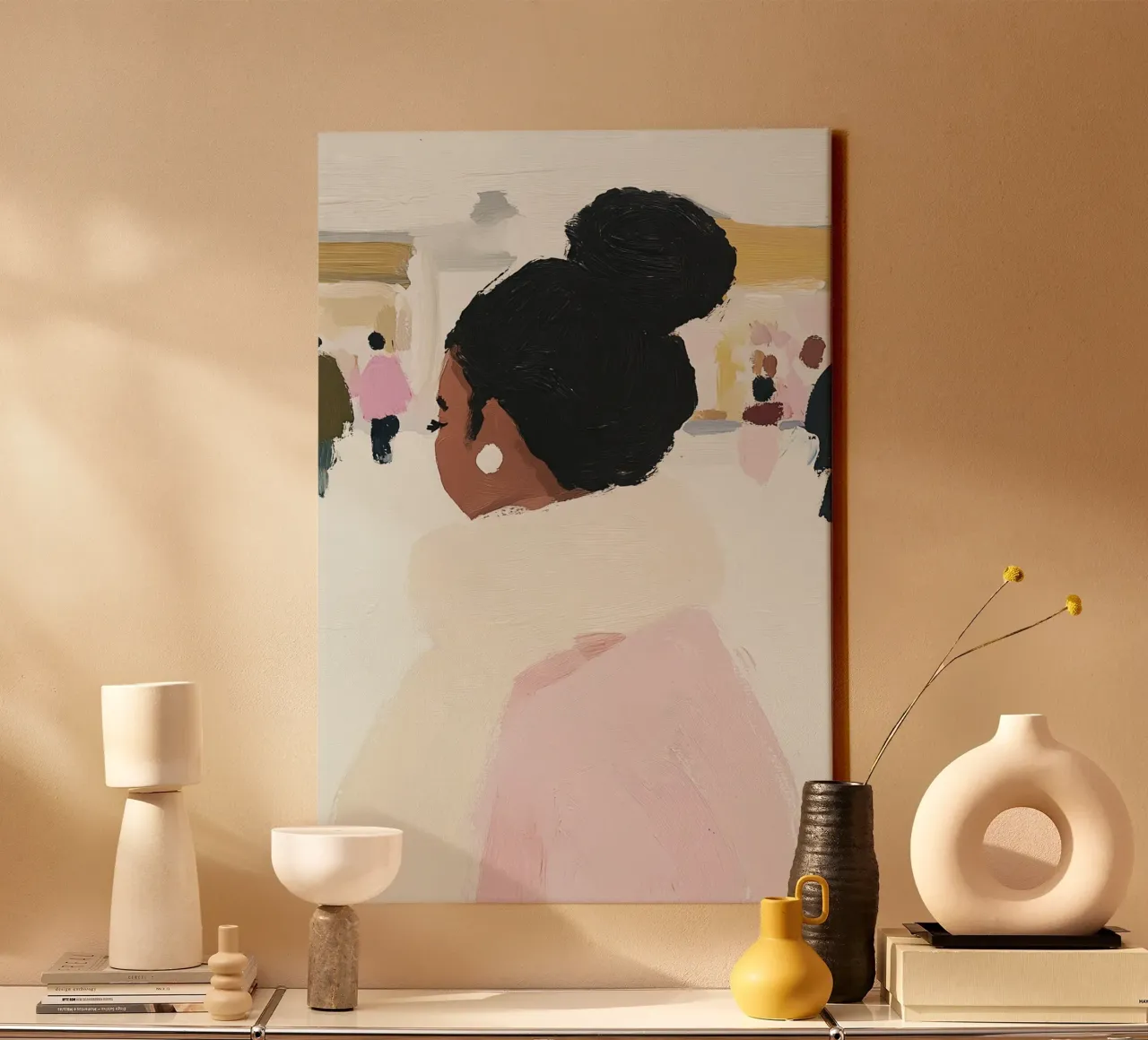 Abstract schilderij vrouw, moderne poster, hedendaagse kunst canvas met Baklijst van Little Lila