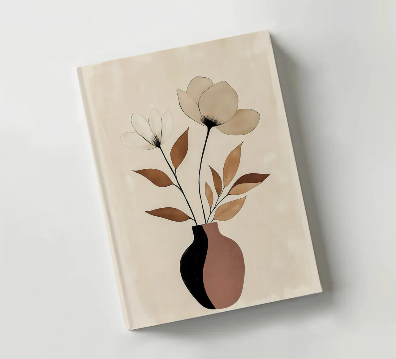 Beige floral artwork with vase notebook by Carinaprint