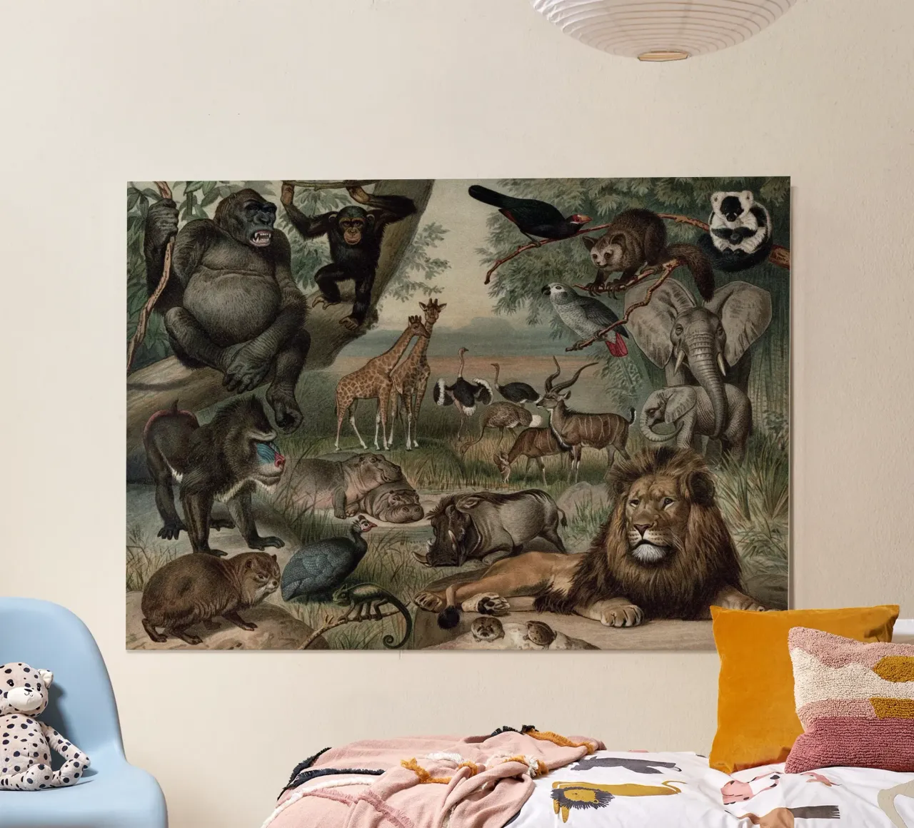 Vintage Meyers 3 Äthioische Fauna poster con telaio in legno da Vintage Print Collection