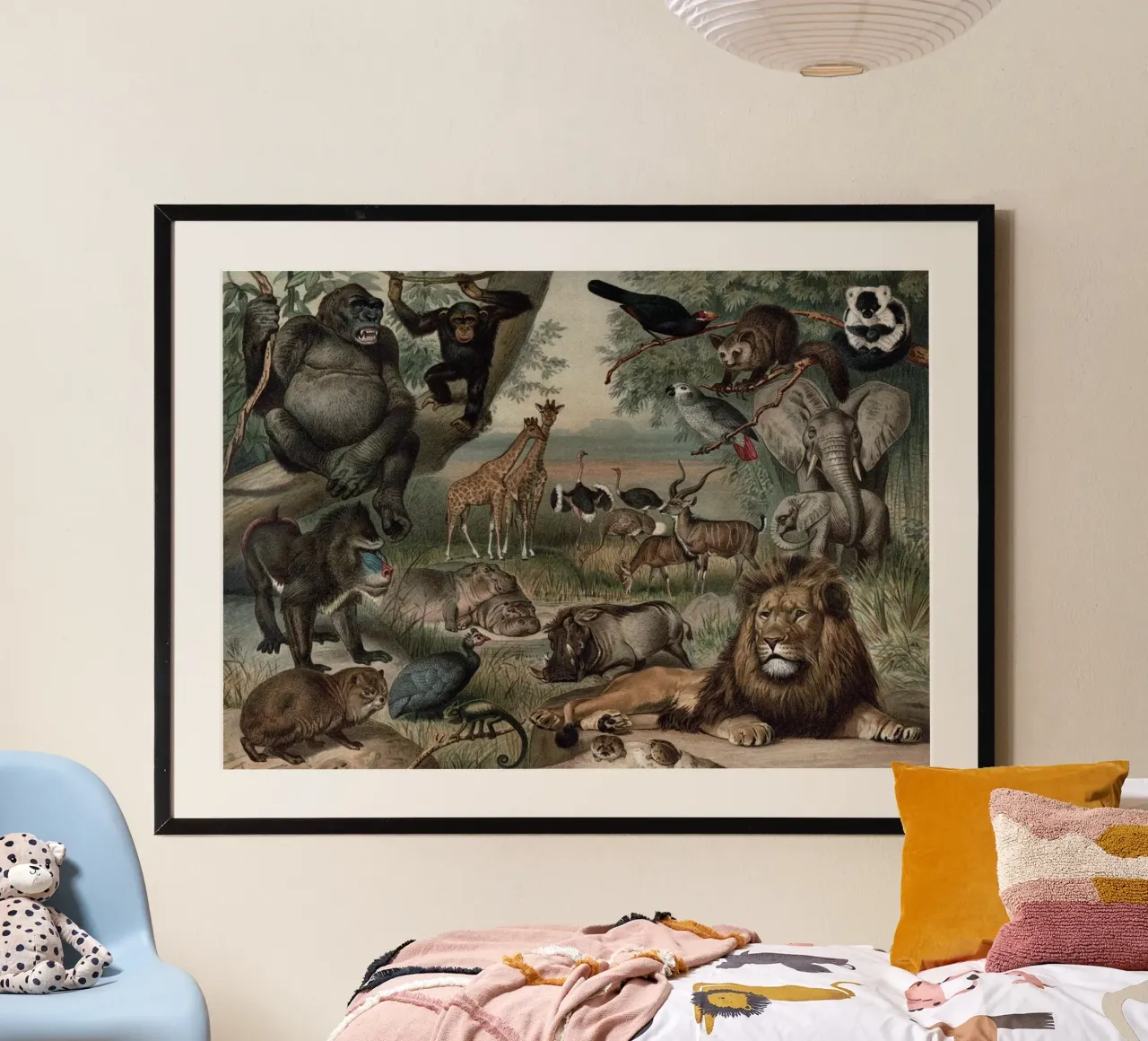 Vintage Meyers 3 Äthioische Fauna poster con telaio in legno da Vintage Print Collection
