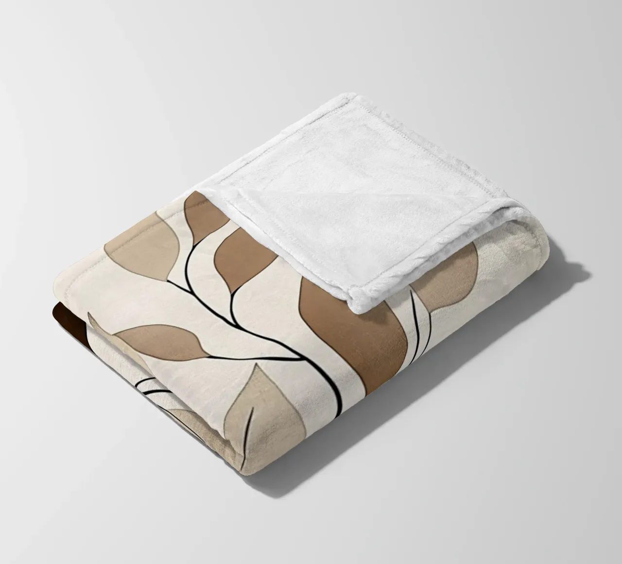 Beige leafy branch with vase fleece blanket by Carinaprint