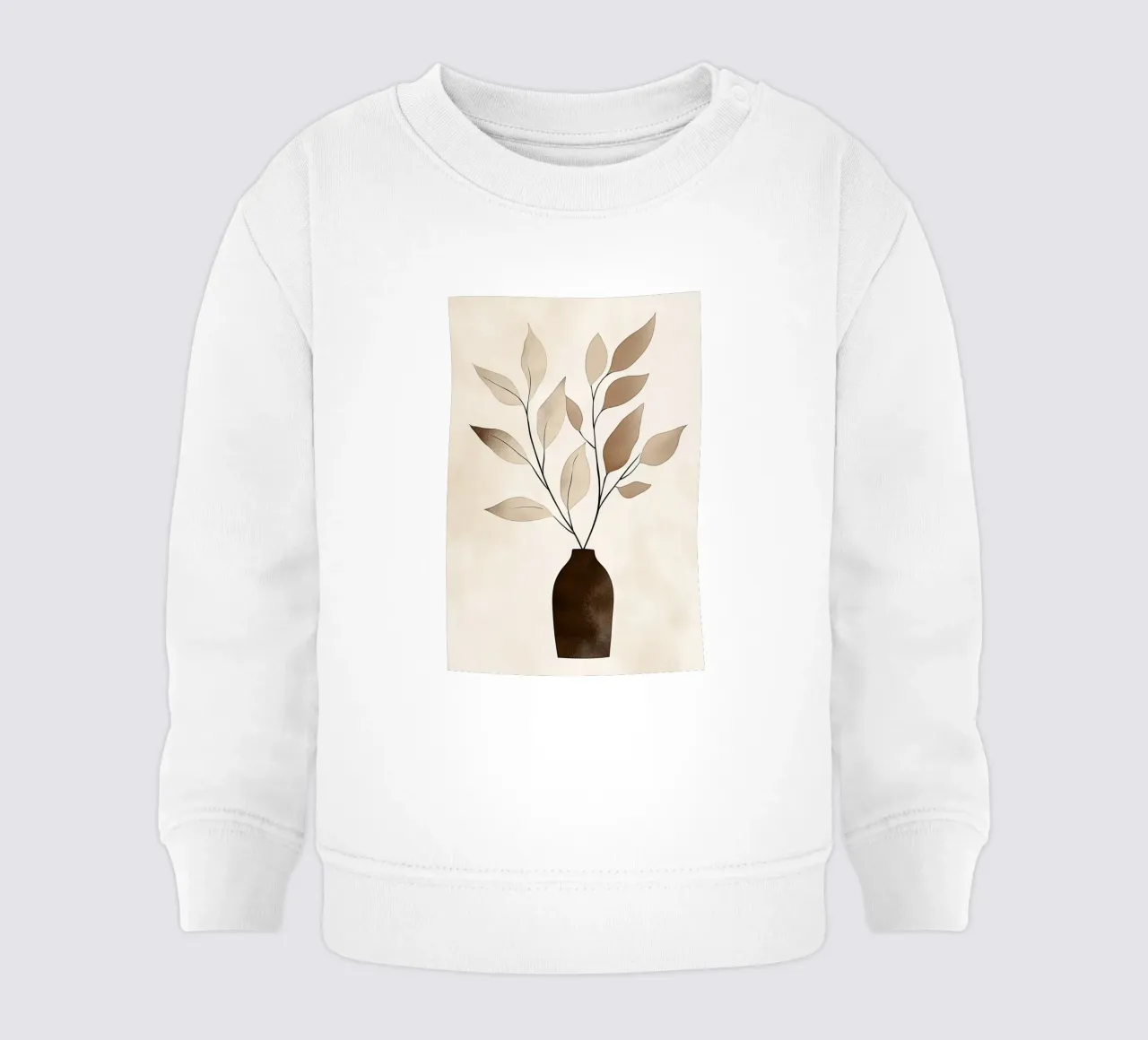 Beige leafy branch with vase baby sweatshirt by Carinaprint