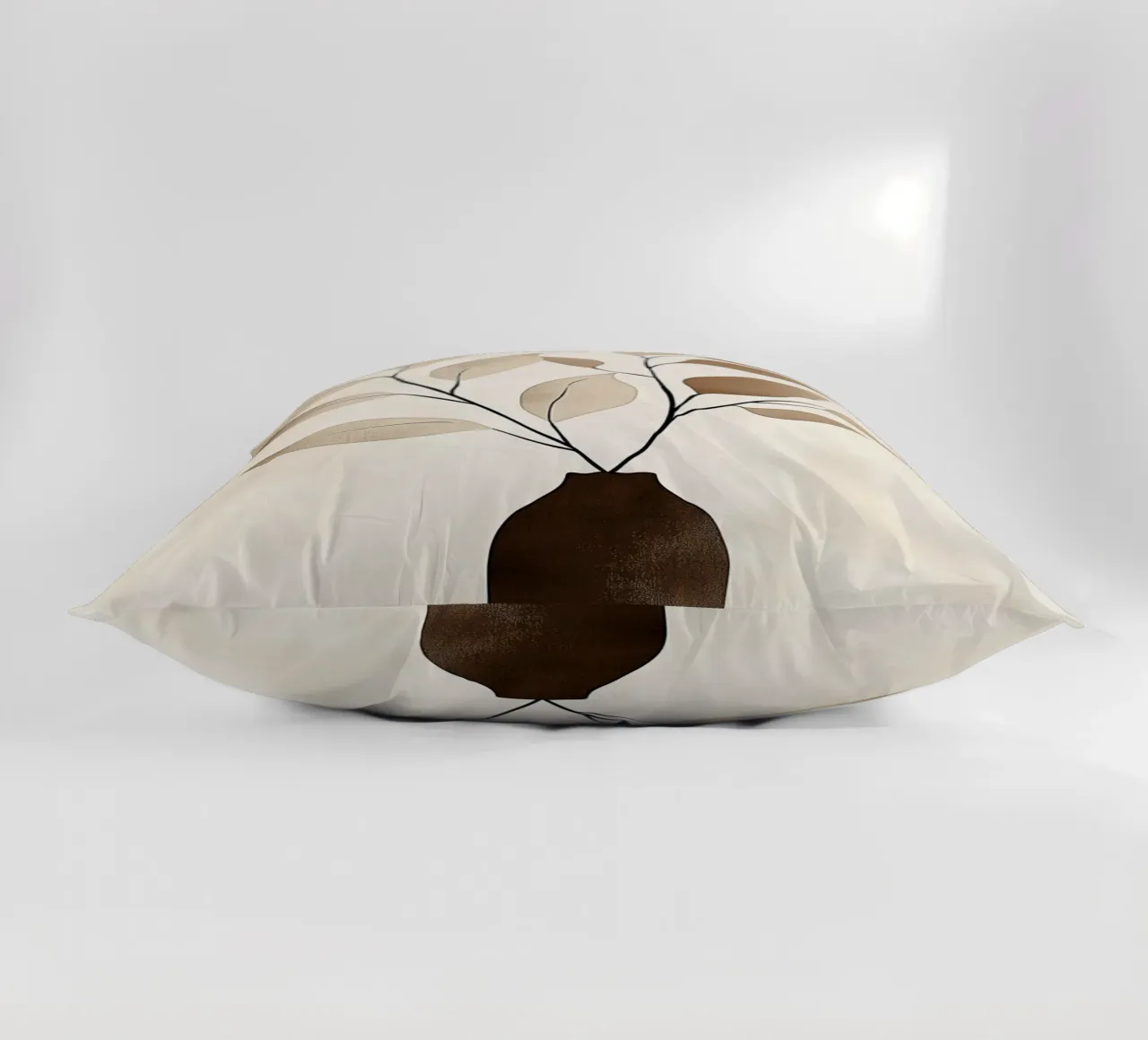 Beige leafy branch with vase decorative cushion by Carinaprint