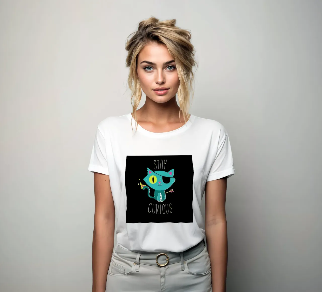 Stay Curious women's fitted t-shirt by DinoMike