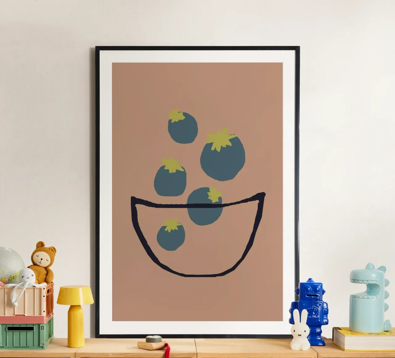 Joyful Fruits - Blueberries poster con telaio in alluminio da Atelier Mave