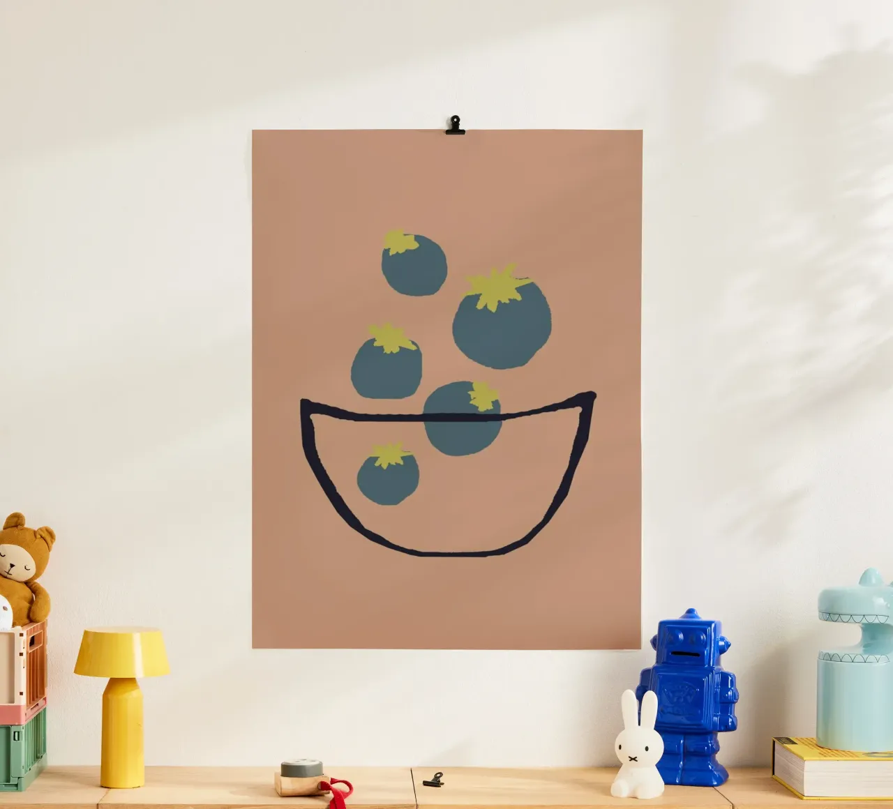 Joyful Fruits - Blueberries poster con telaio in alluminio da Atelier Mave
