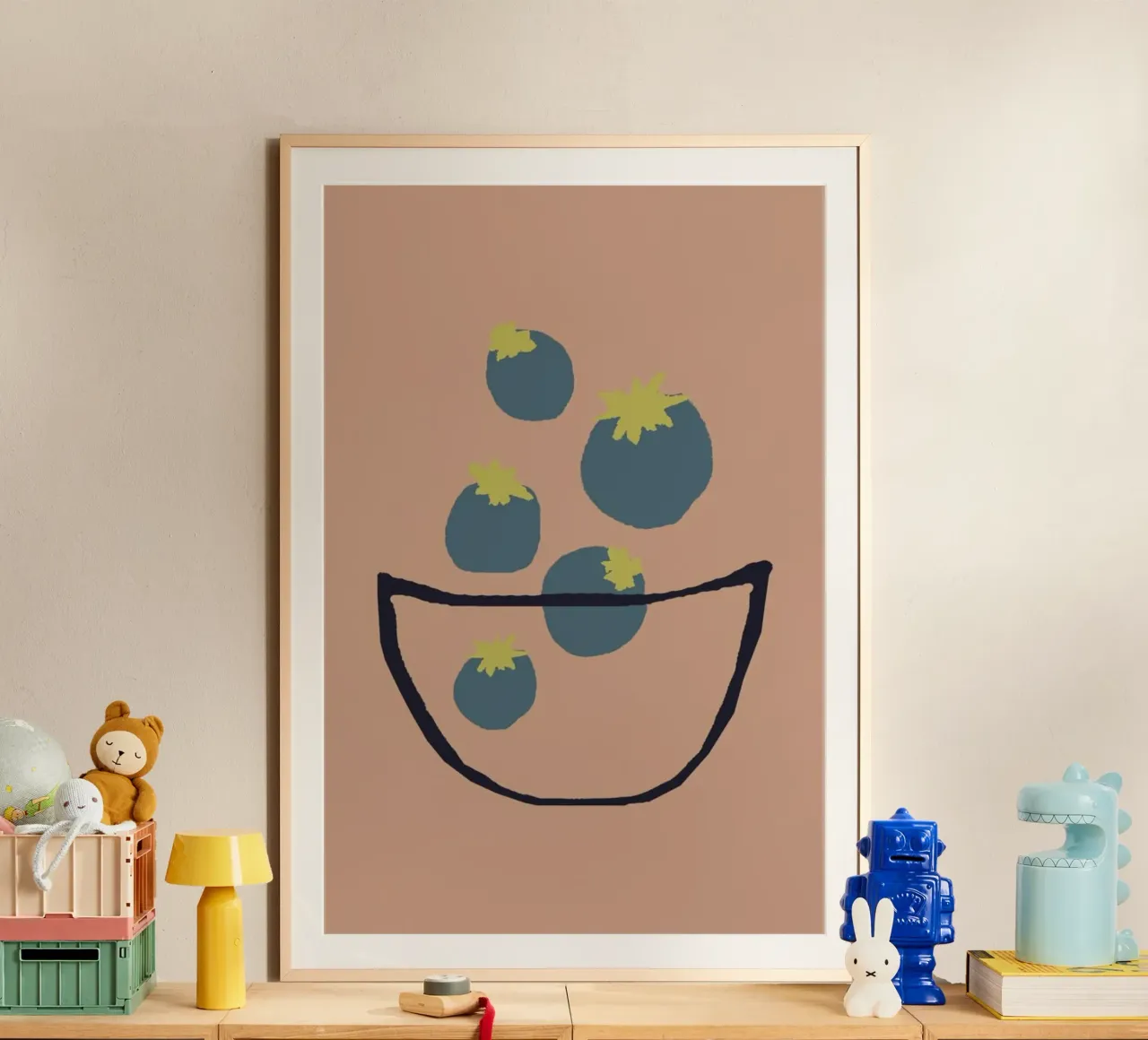 Joyful Fruits - Blueberries poster con telaio in alluminio da Atelier Mave