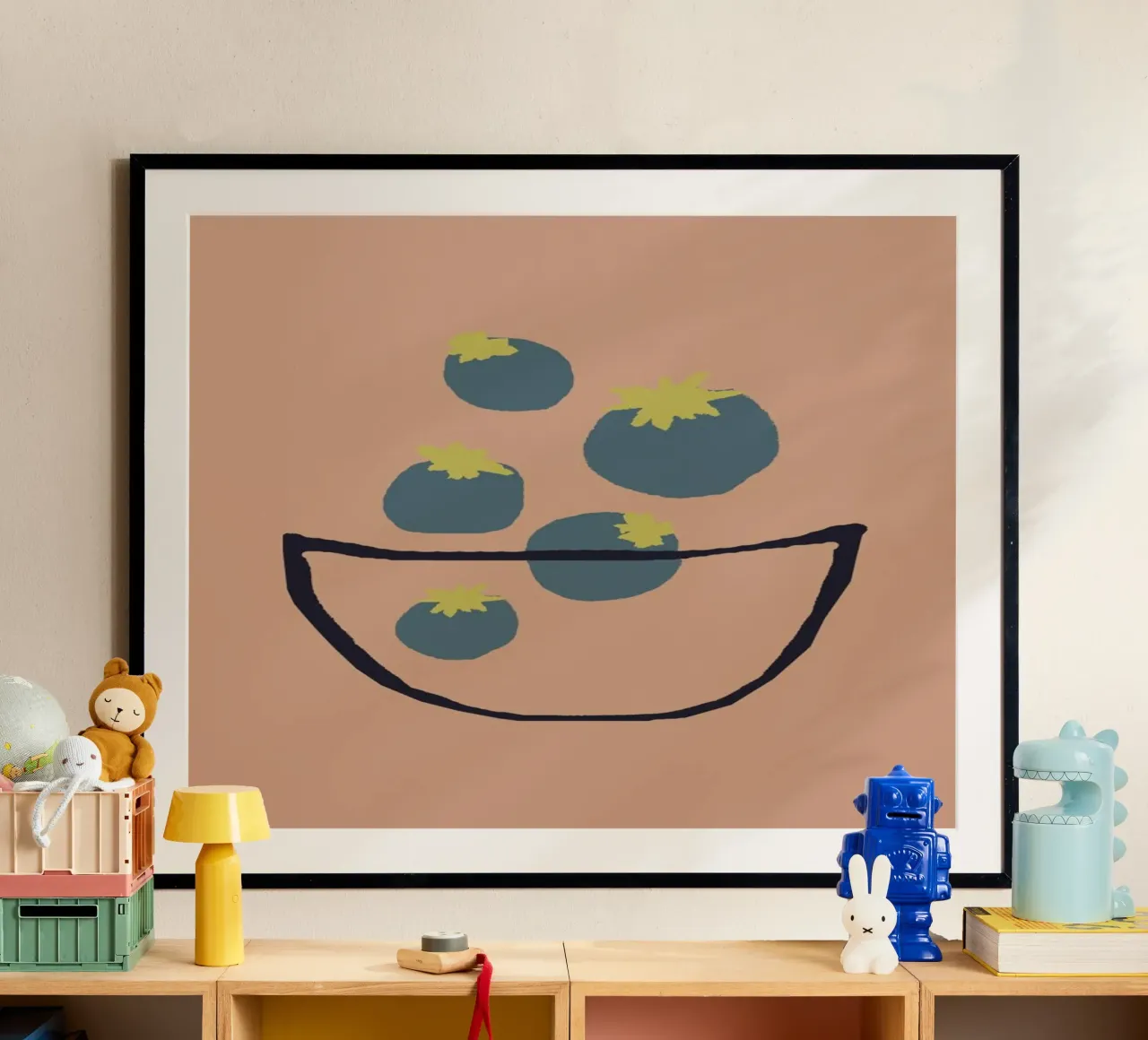 Joyful Fruits - Blueberries poster con telaio in alluminio da Atelier Mave