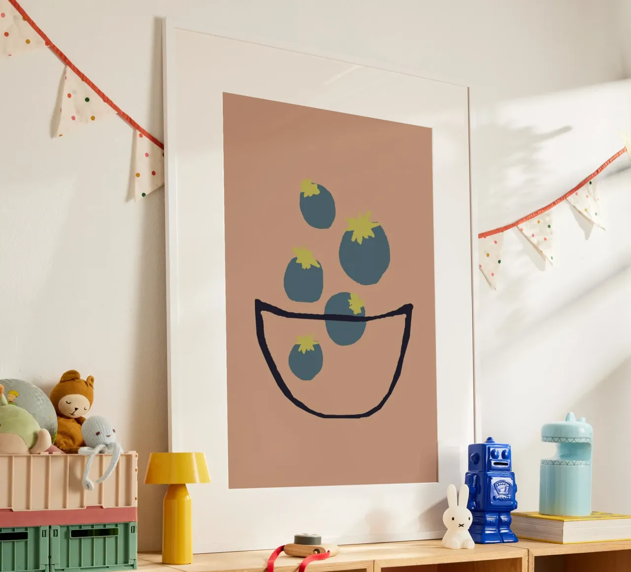 Joyful Fruits - Blueberries poster con telaio in alluminio da Atelier Mave