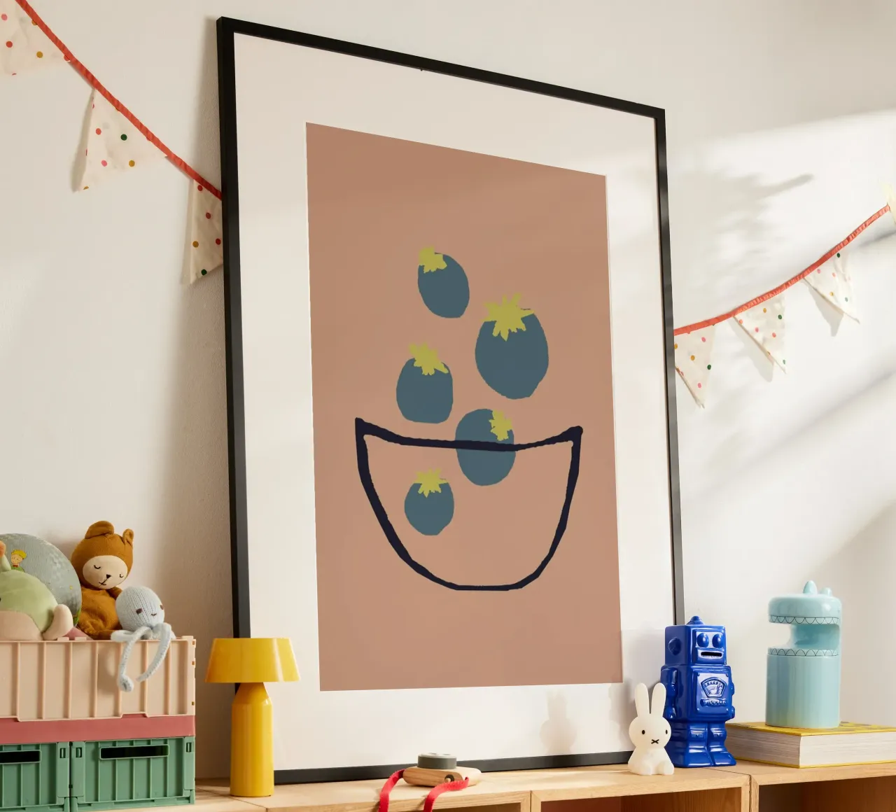 Joyful Fruits - Blueberries poster con telaio in alluminio da Atelier Mave