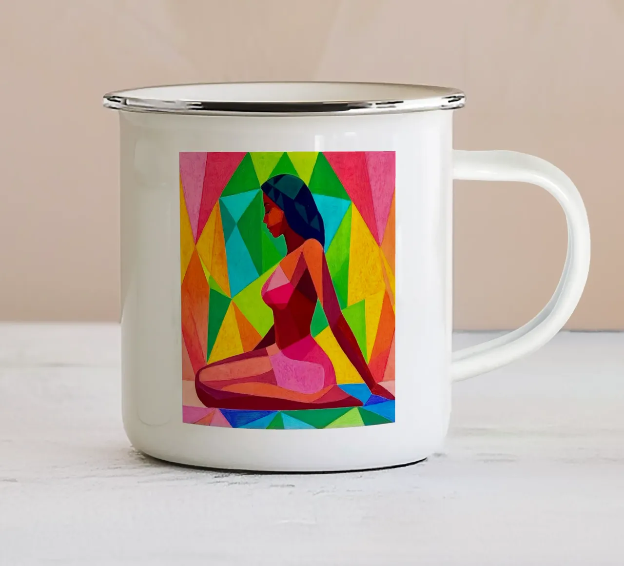 piastrella colorata, ragazza seduta tazza in smalto da Motivate-Today