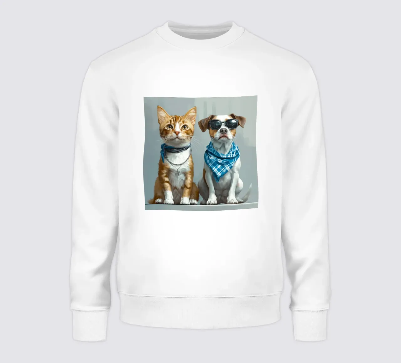 Gatto con fazzoletto e cane con occhiali da sole felpa da Motivate-Today