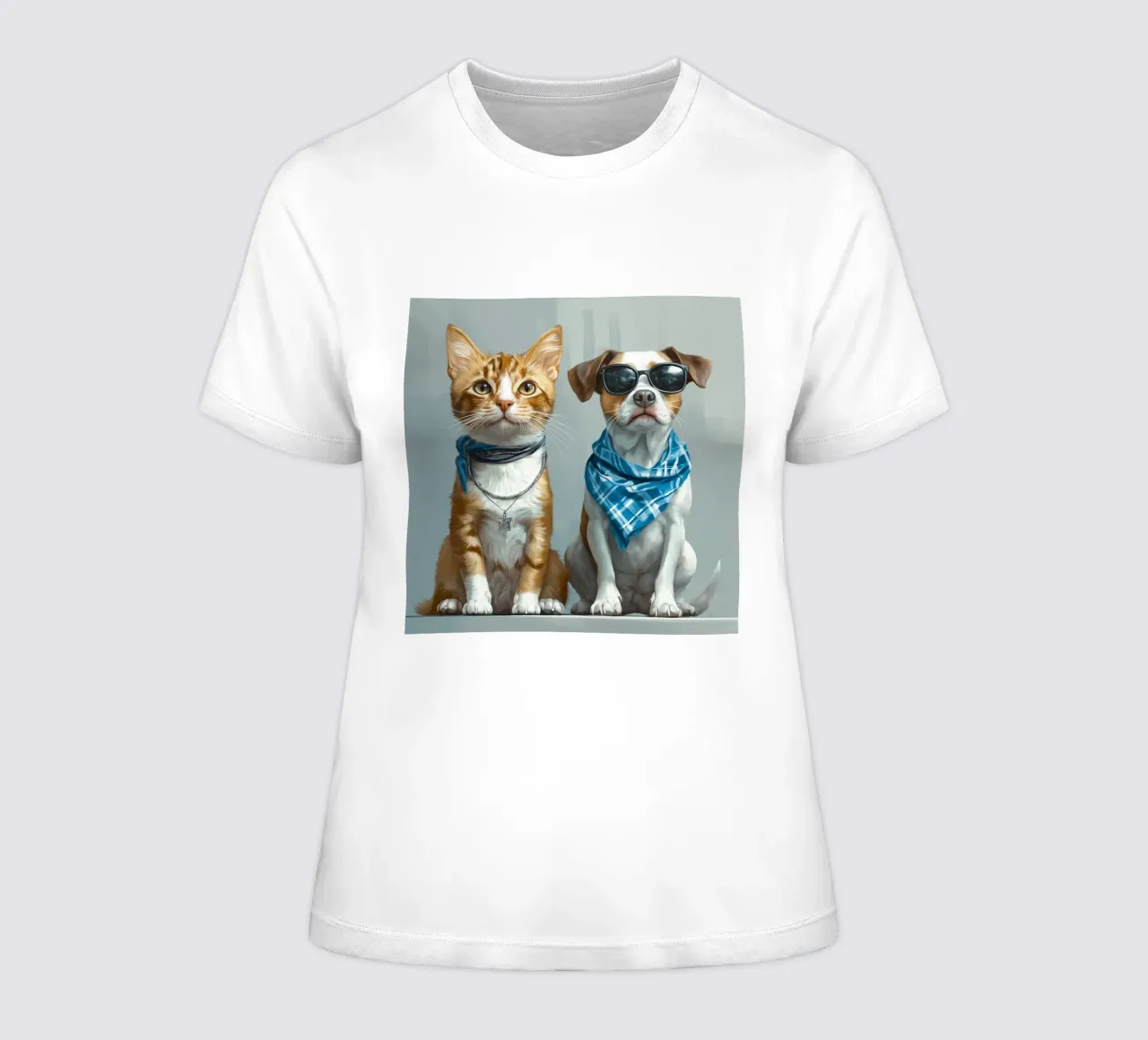 Cat with Neckerchief and Dog with sunglasses women's fitted t-shirt by Motivate-Today