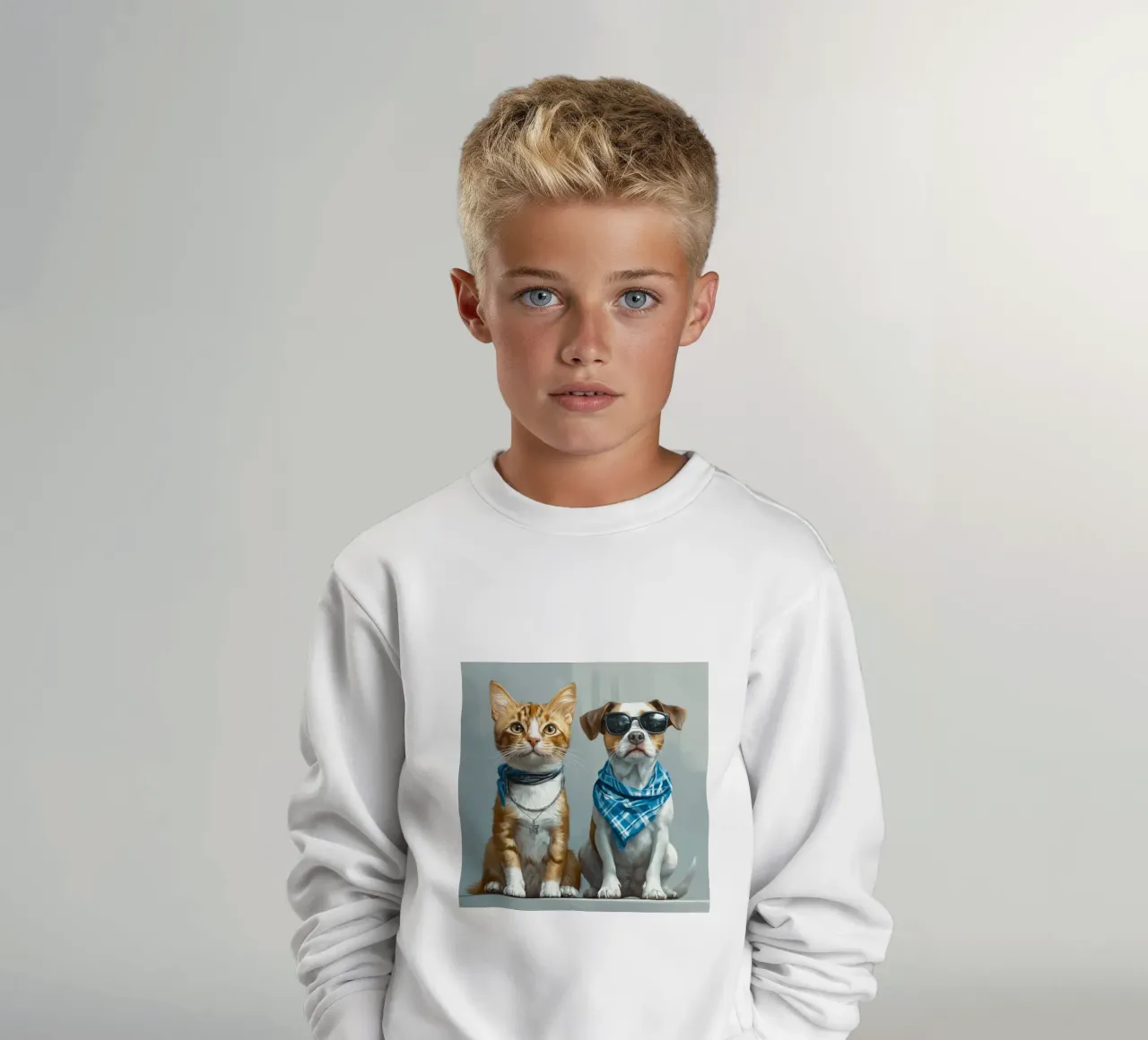 Gatto con fazzoletto e cane con occhiali da sole felpa bambino da Motivate-Today