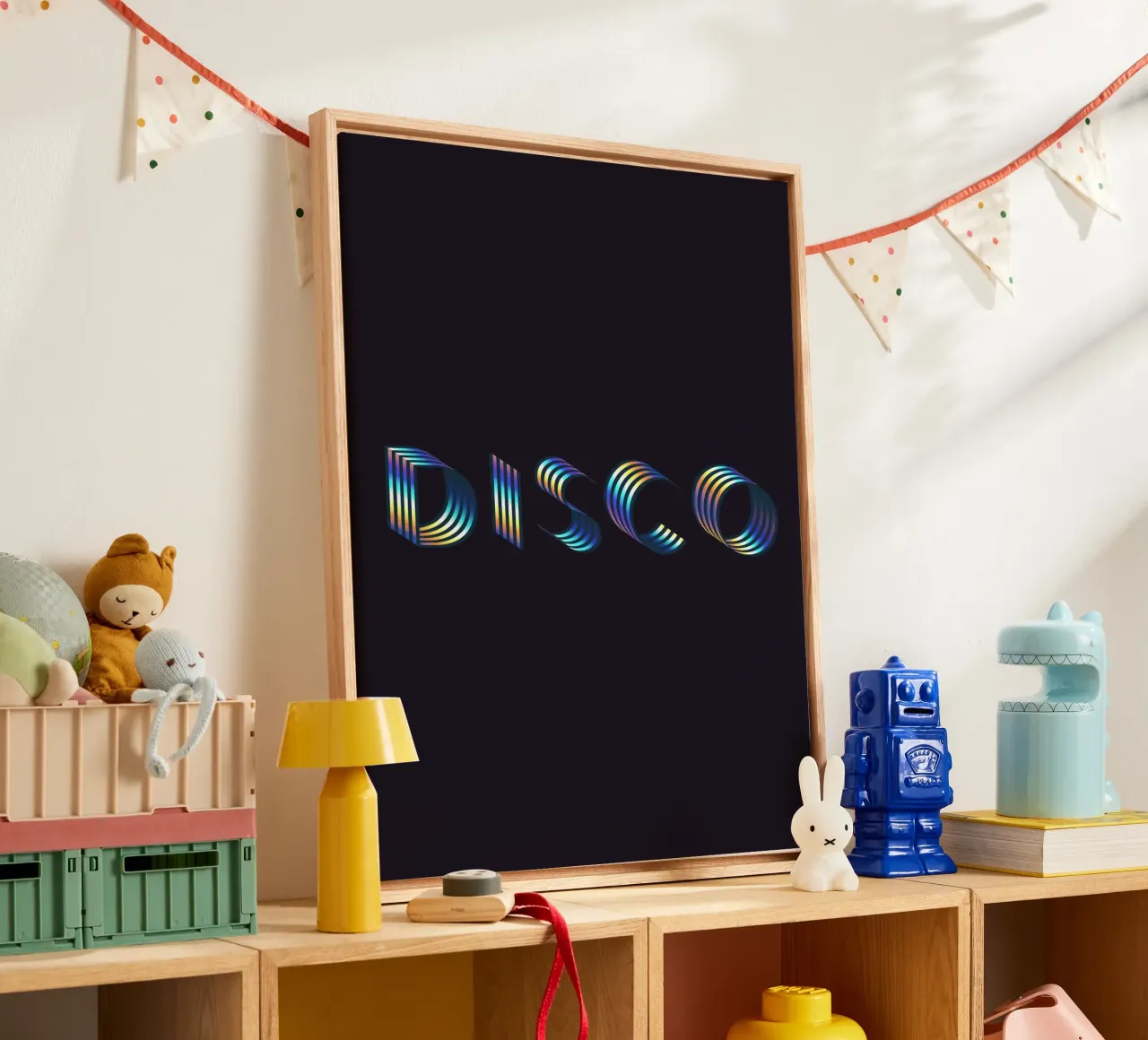 Disco, Iridescent Holographic Typography Quote canvas with Floater frame by 83oranges