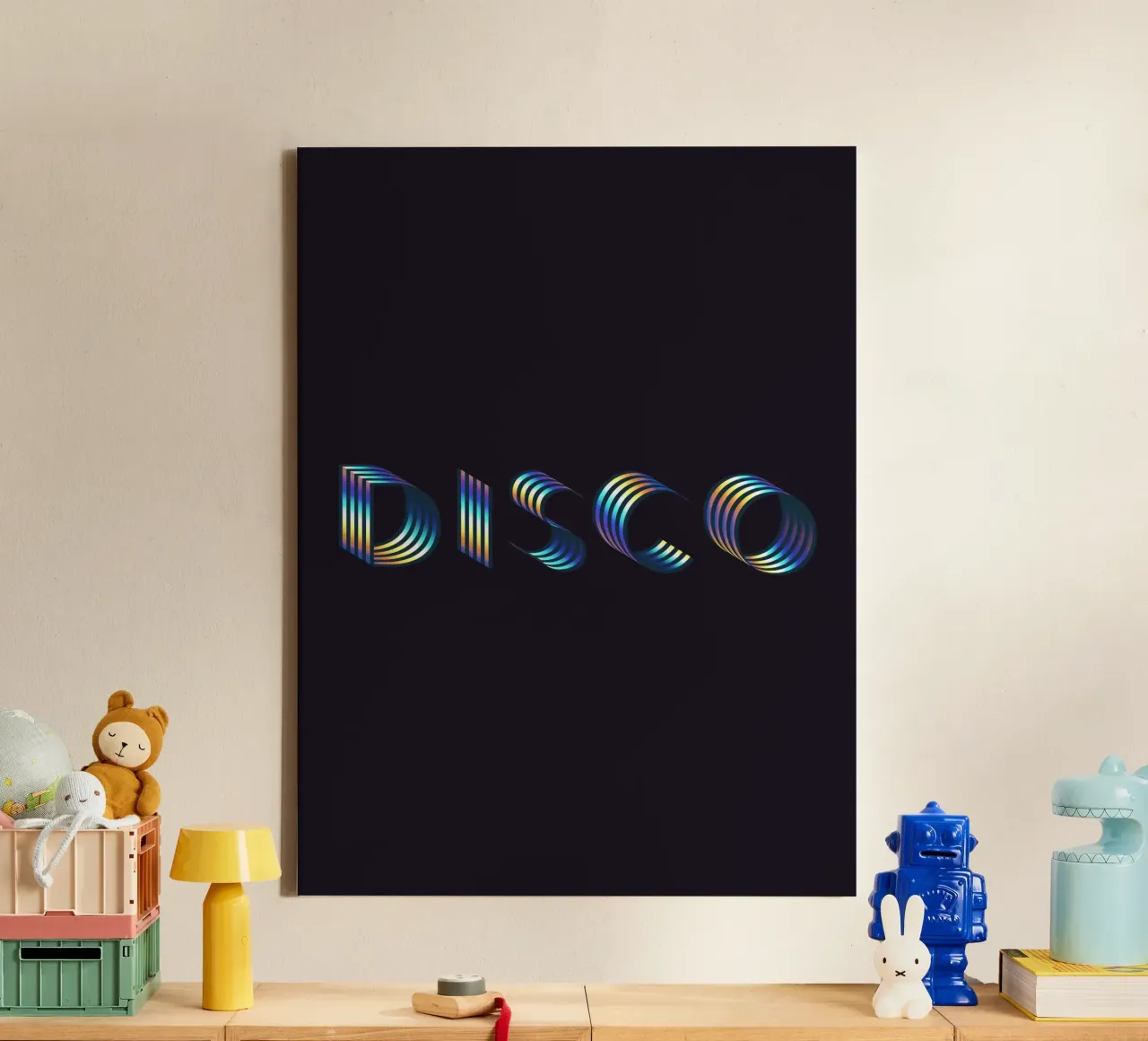 Disco, Iridescent Holographic Typography Quote canvas with Floater frame by 83oranges