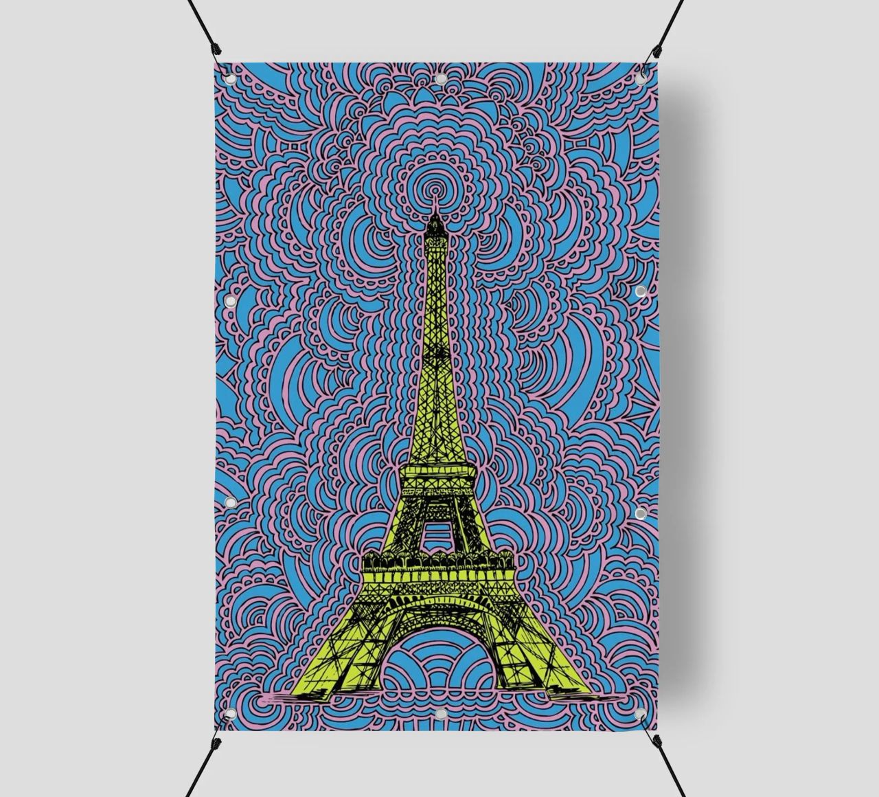 Yellow Eiffel Tower Drawing Meditation telo in pvc da KP Design