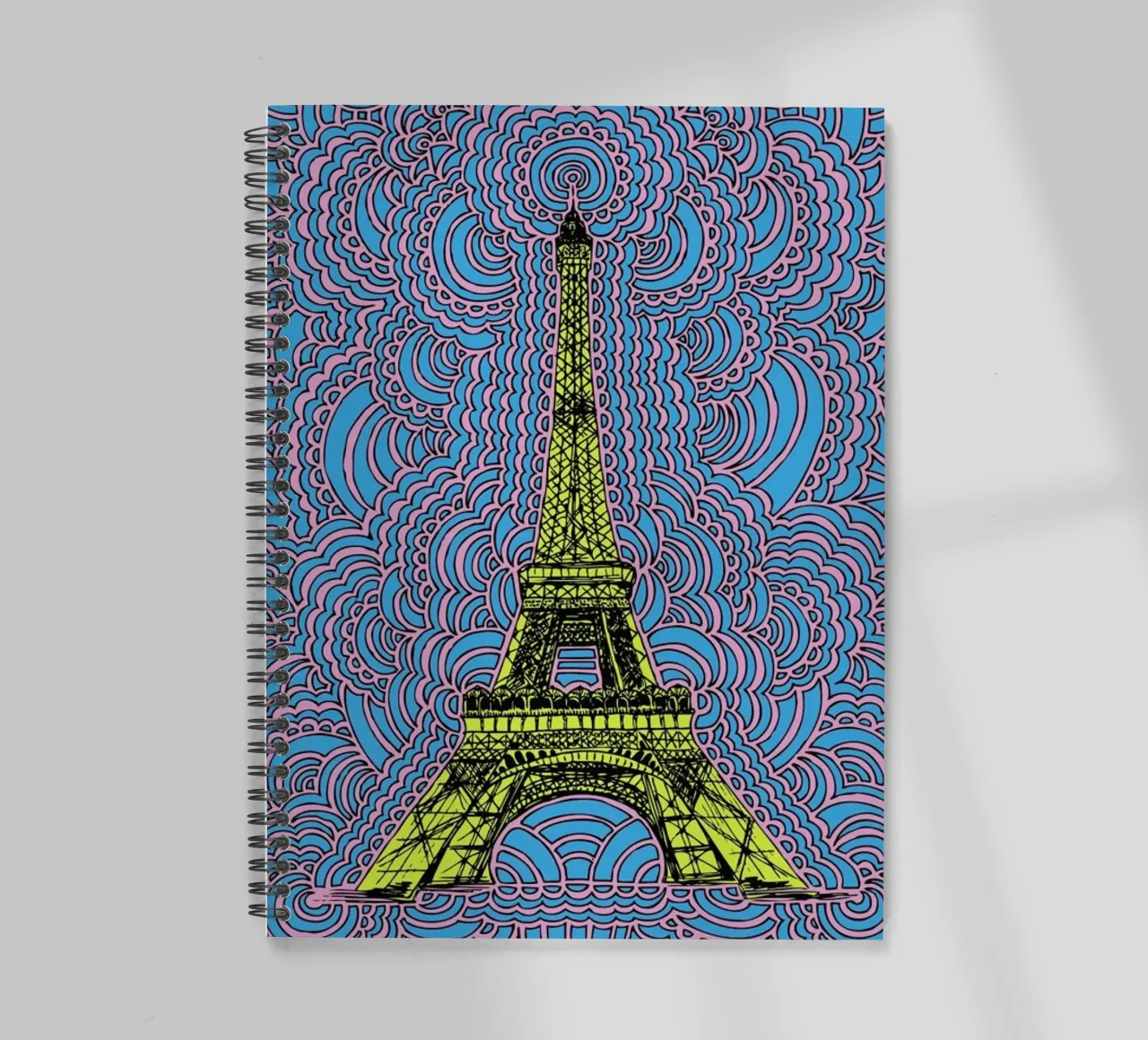 Yellow Eiffel Tower Drawing Meditation spiral notebook by KP Design