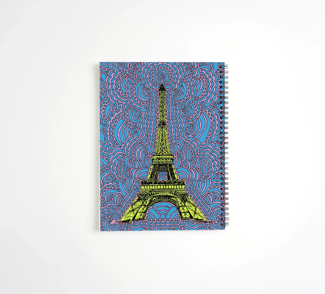 Yellow Eiffel Tower Drawing Meditation spiral notebook by KP Design
