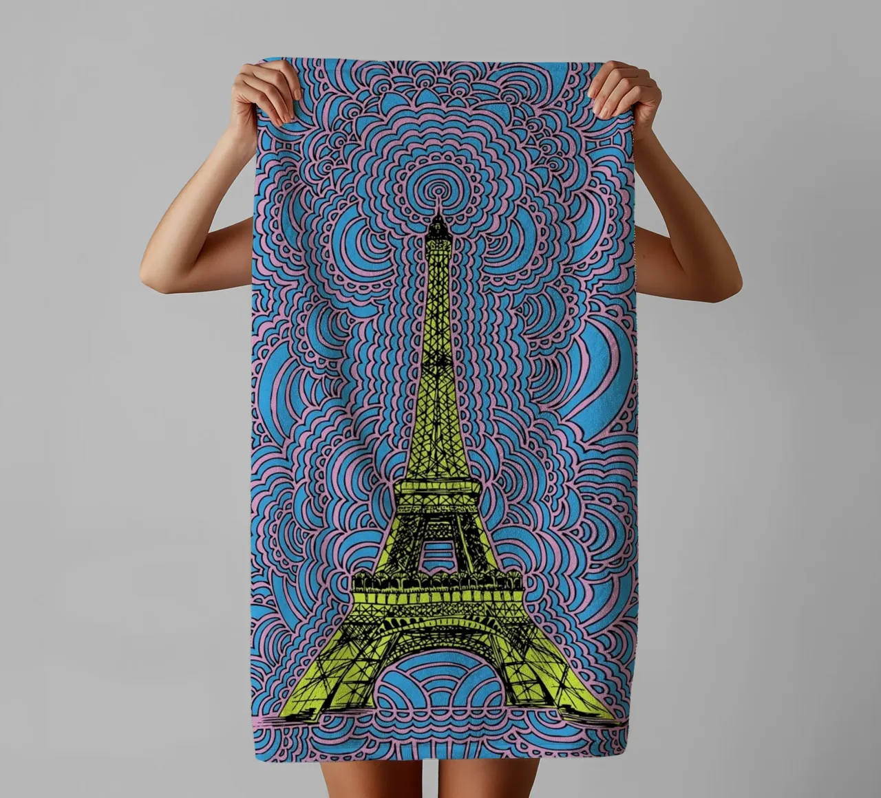 Yellow Eiffel Tower Drawing Meditation asciugamano da bagno da KP Design