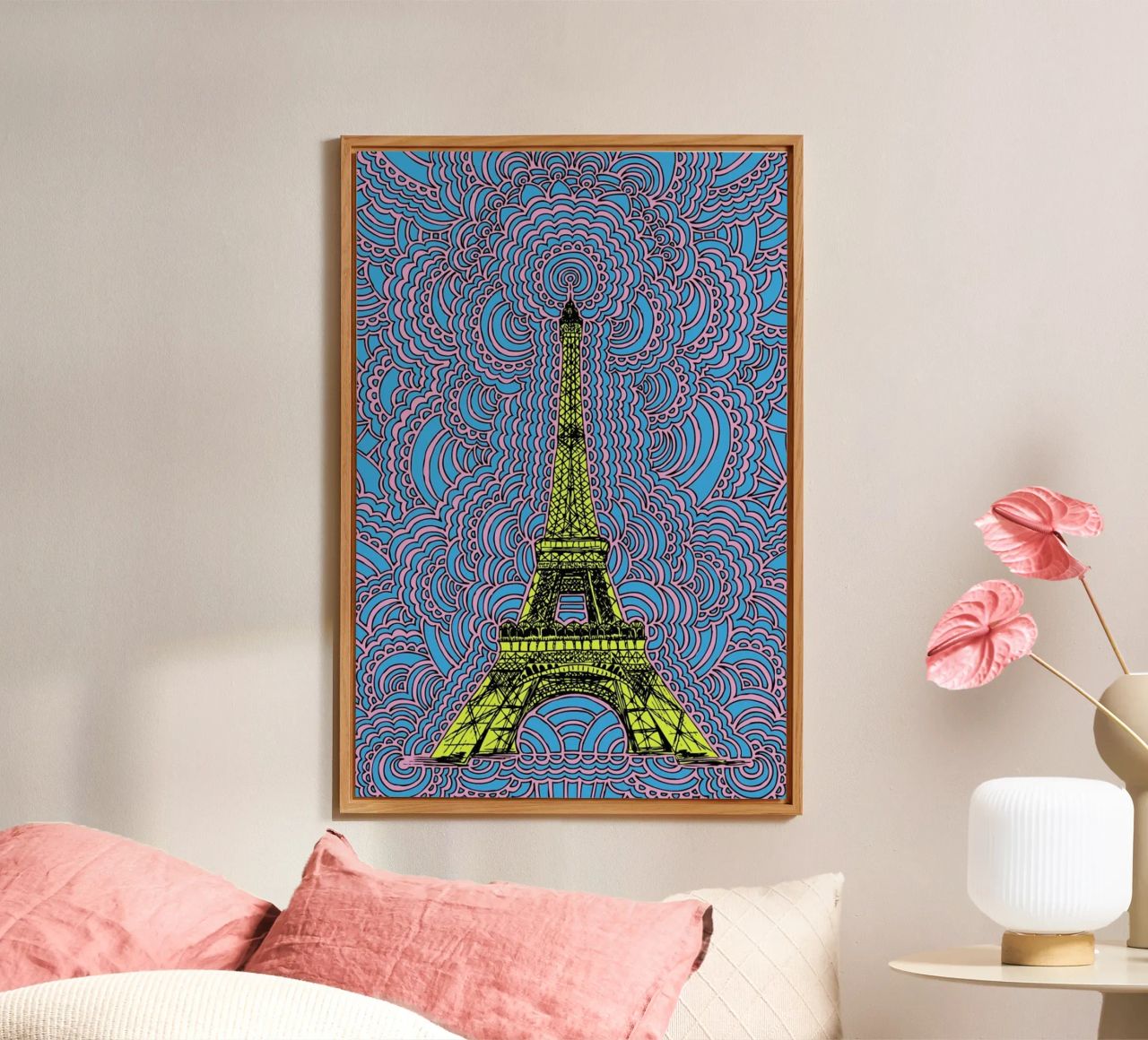 Yellow Eiffel Tower Drawing Meditation alluminio dibond da KP Design