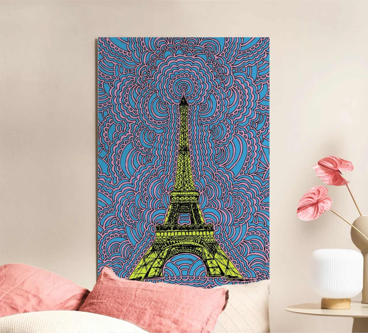 Yellow Eiffel Tower Drawing Meditation alluminio dibond da KP Design