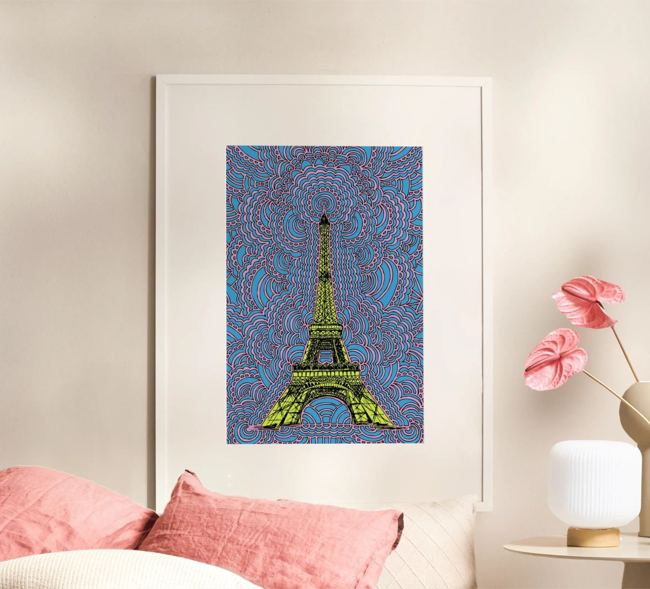 Yellow Eiffel Tower Drawing Meditation carta hahnemühle da KP Design