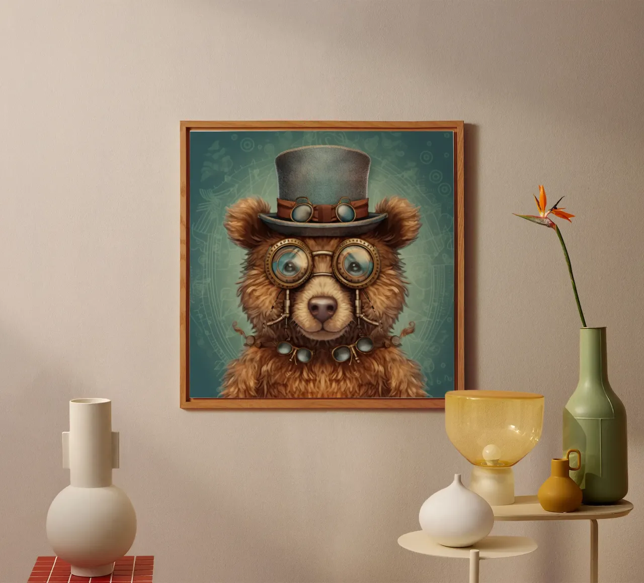 Orso marrone retrò magico alluminio dibond da Funny Animals