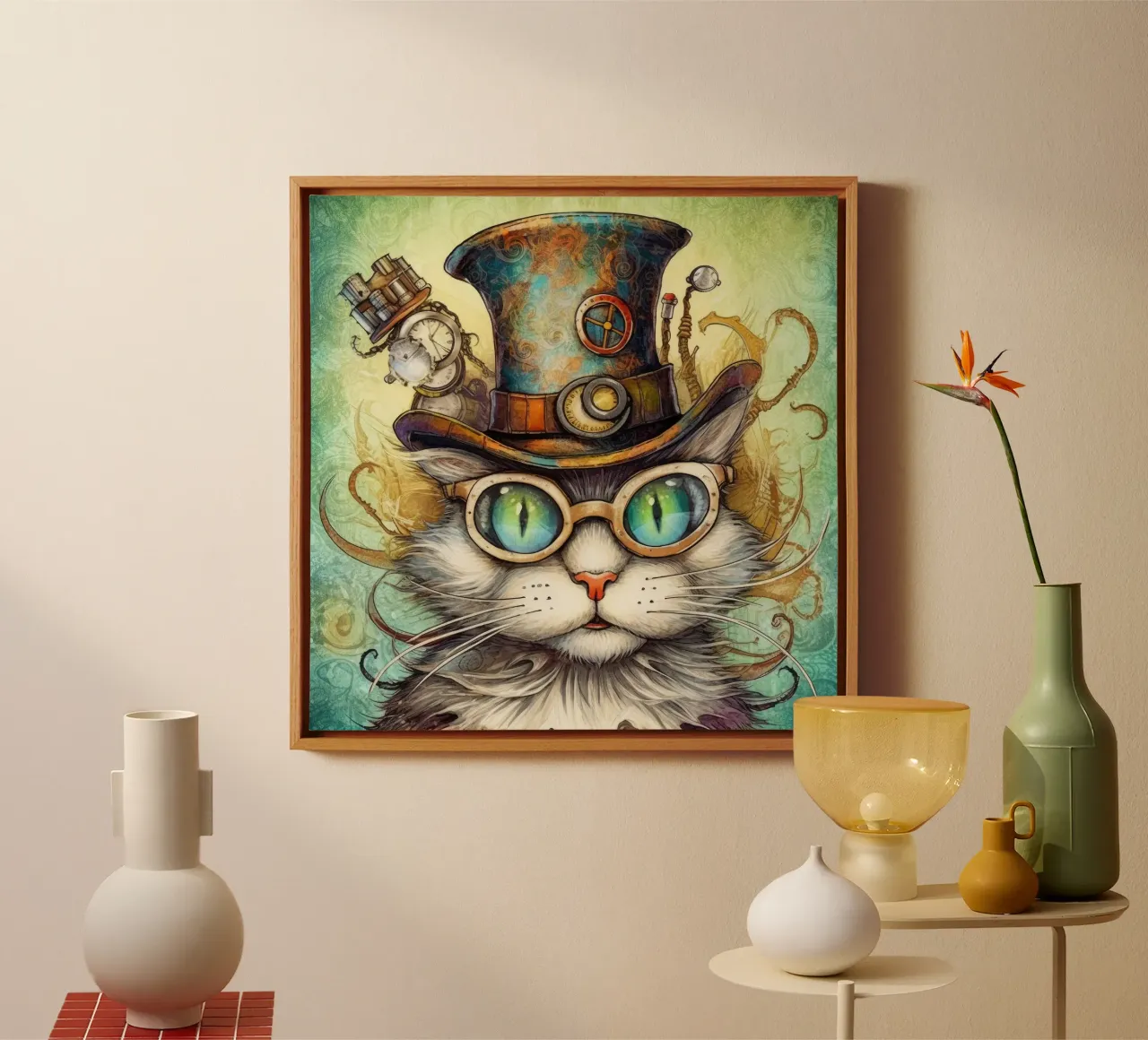 Gatto magico retrò tela con Cornice a cassetta da Funny Animals