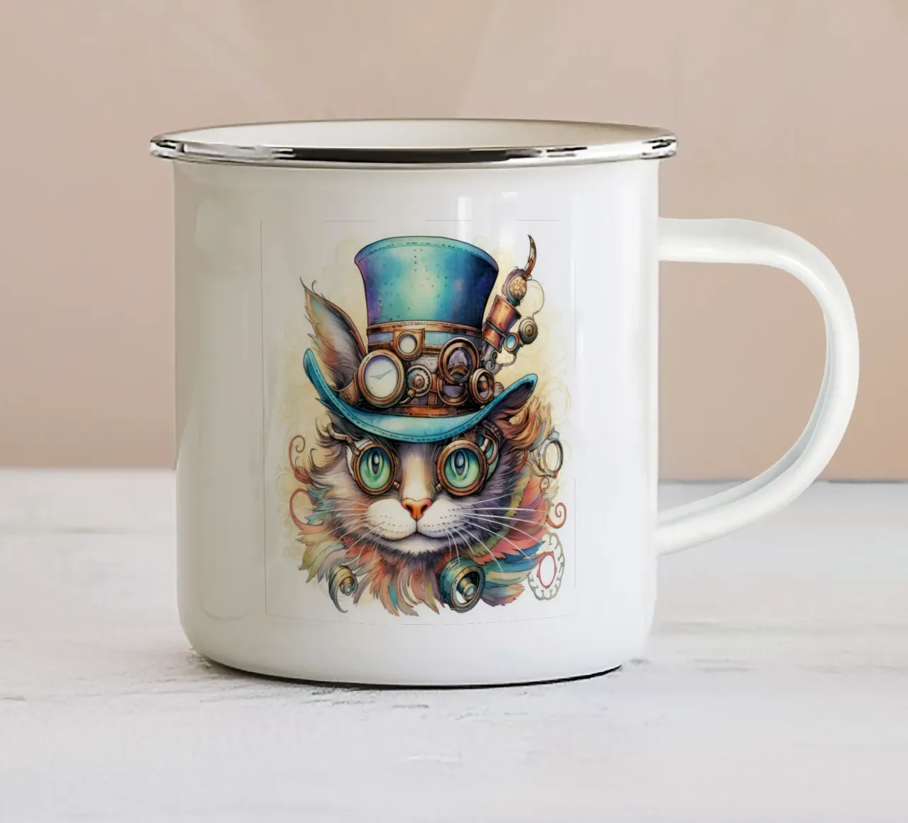 Retro Magical Cat enamel mug by Funny Animals