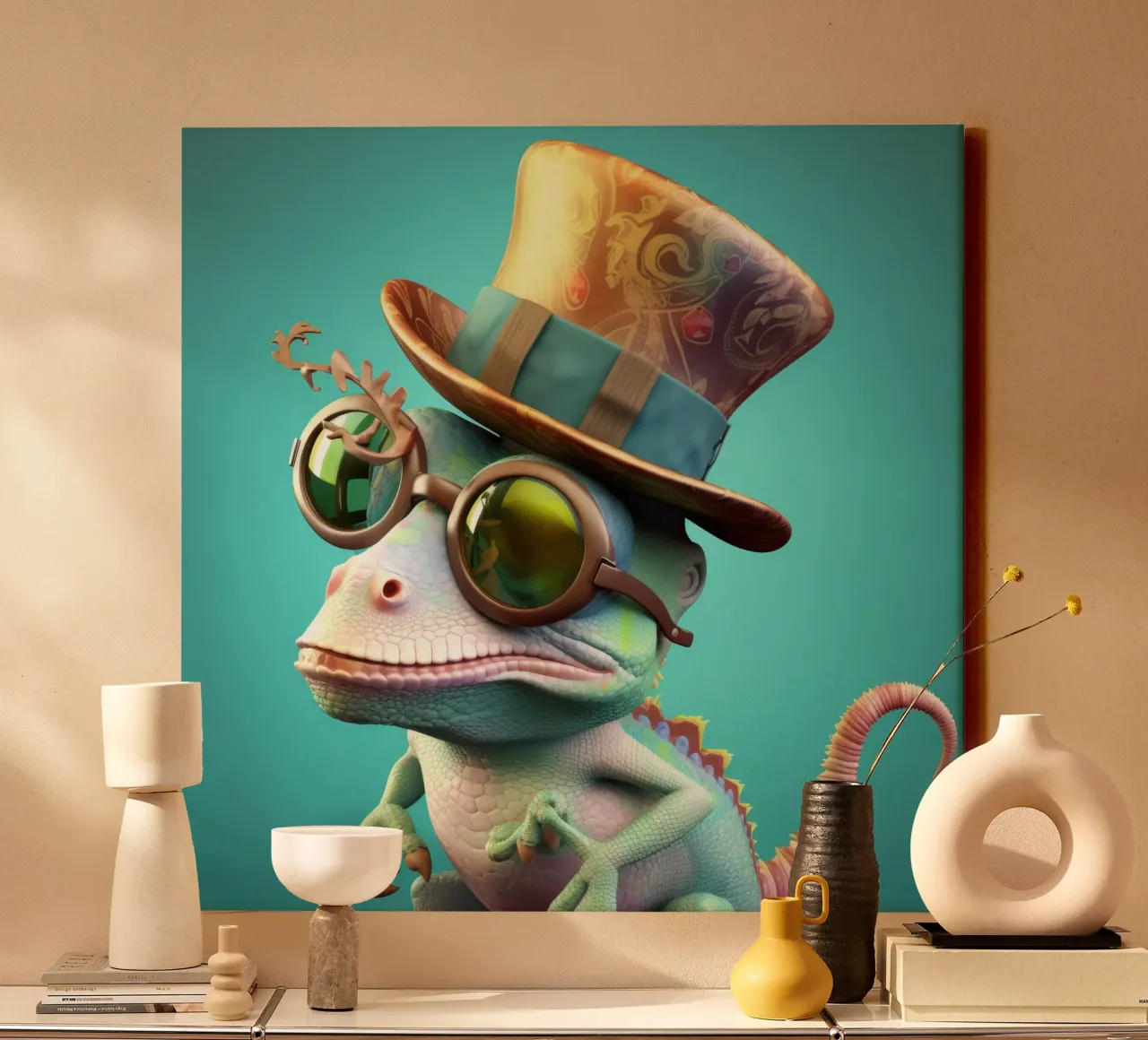 Retro Magical Chameleon canvas by Funny Animals