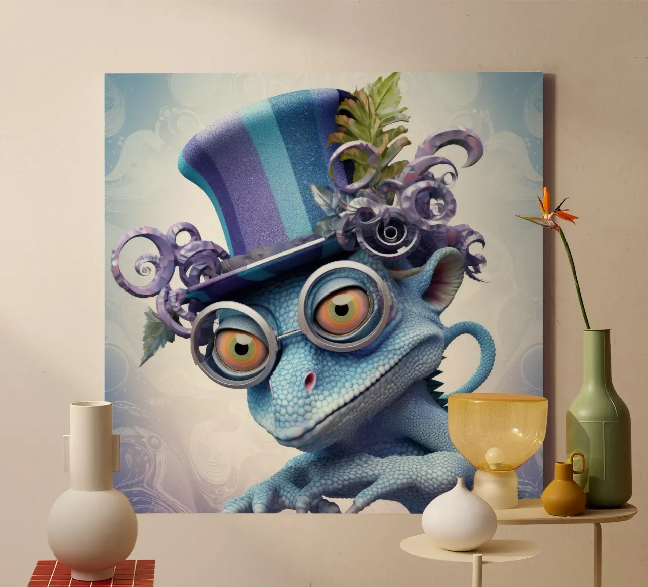 Retro Magical Chameleon canvas by Funny Animals