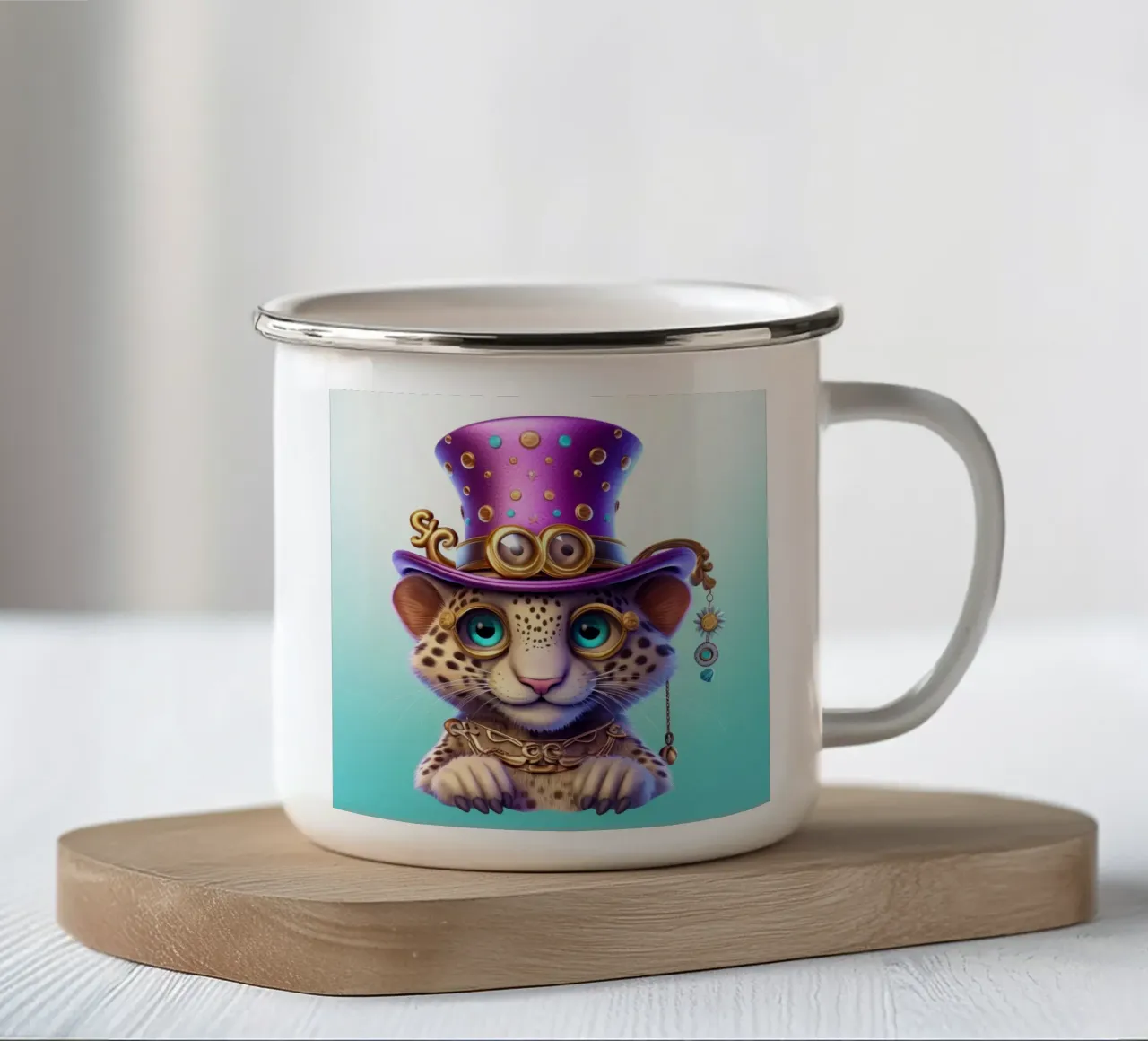Magischer Gepard im Retrolook Emaille Tasse von Funny Animals