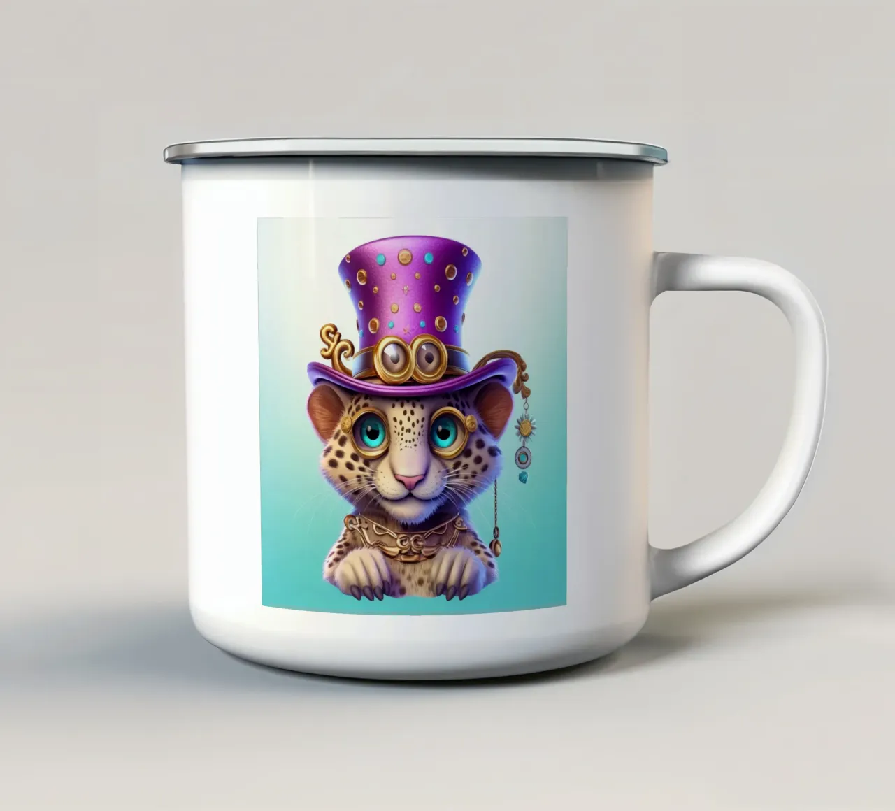 Magischer Gepard im Retrolook Emaille Tasse von Funny Animals