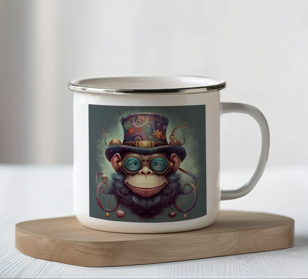 Retro-Zauberschimpanse Emaille Tasse von Funny Animals