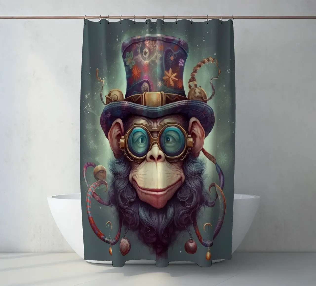 Scimpanzé Magico Retrò tenda da doccia da Funny Animals