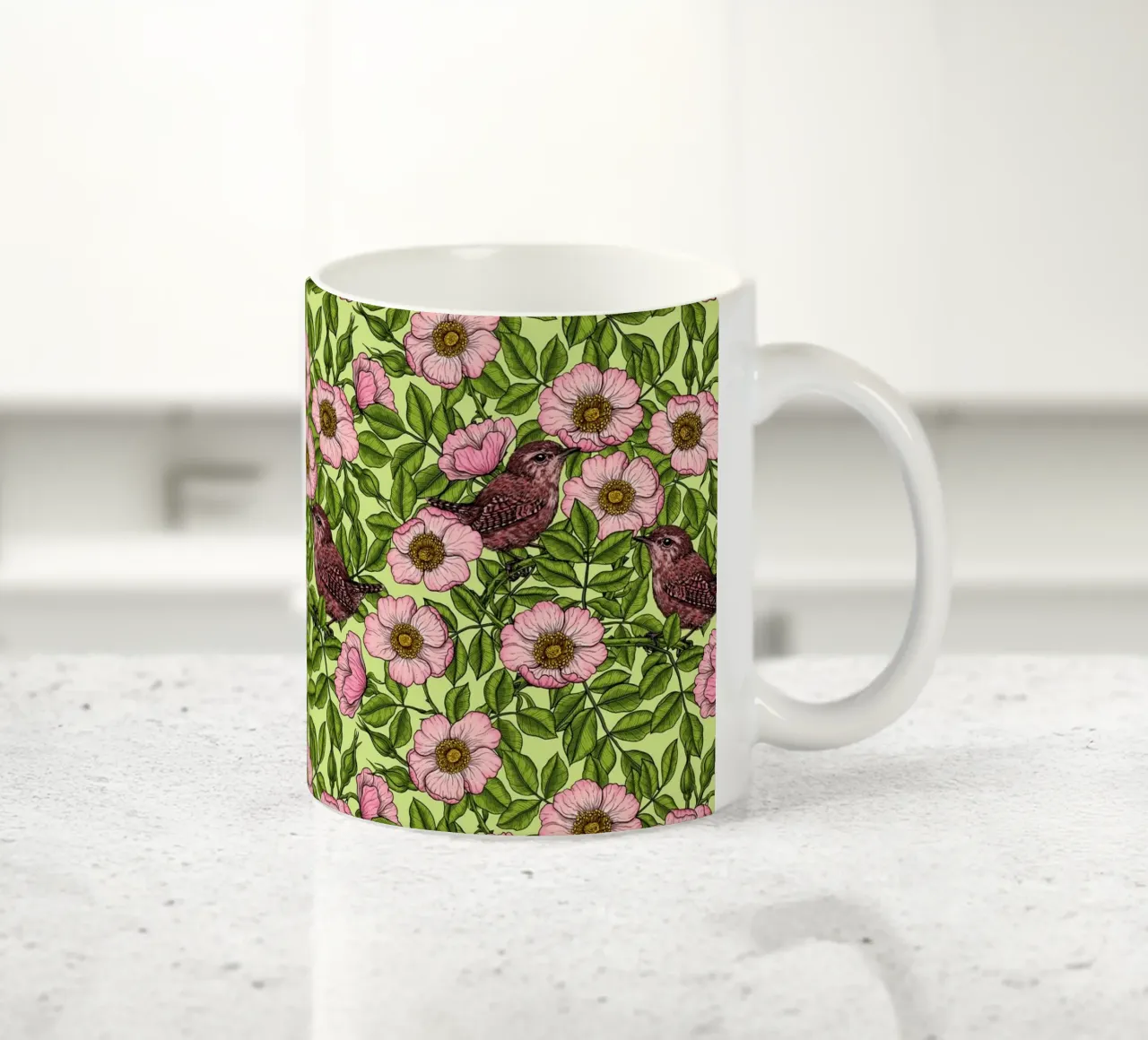 Scriccioli tra le rose selvatiche tazza in ceramica da Painted Nature