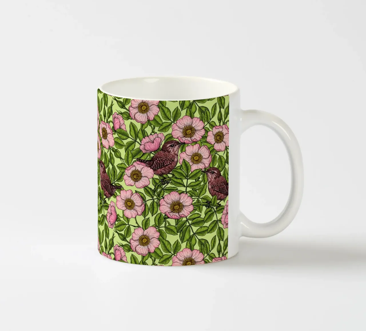 Scriccioli tra le rose selvatiche tazza in ceramica da Painted Nature