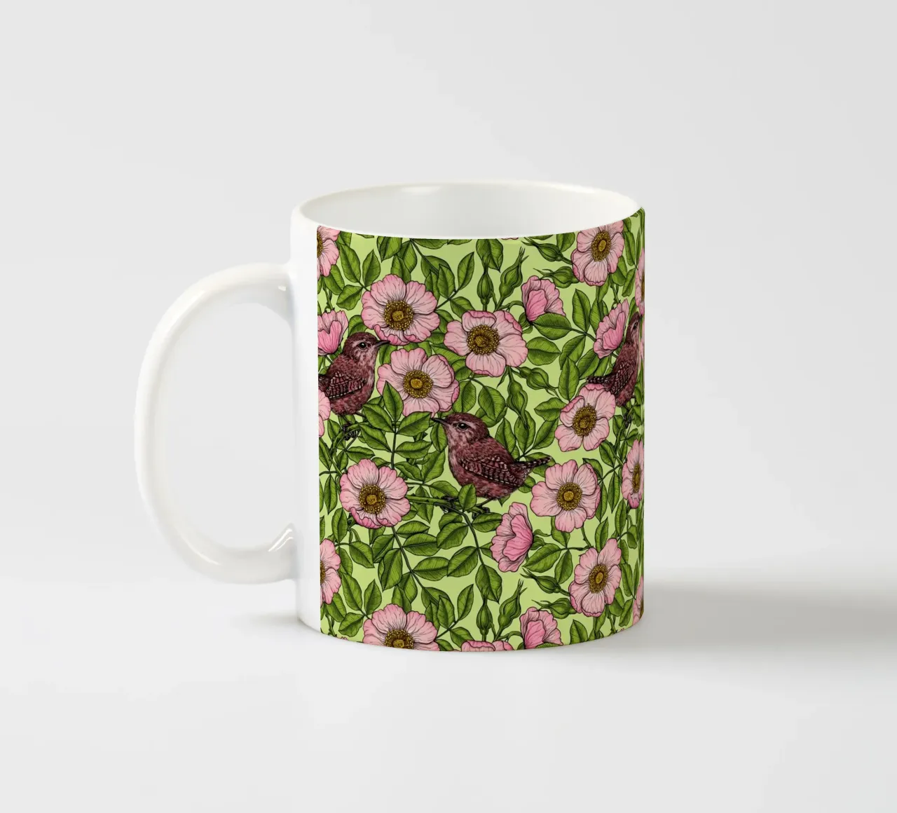 Scriccioli tra le rose selvatiche tazza in ceramica da Painted Nature
