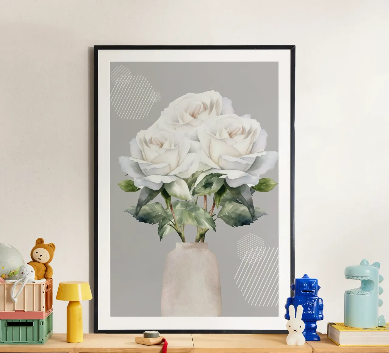 White-Rose poster avec cadre en bois de AESTHETIC VIBES by Isabel